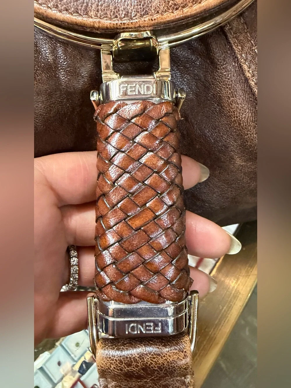 Fendi Brown Braided-Handle Leather Shoulder Bag